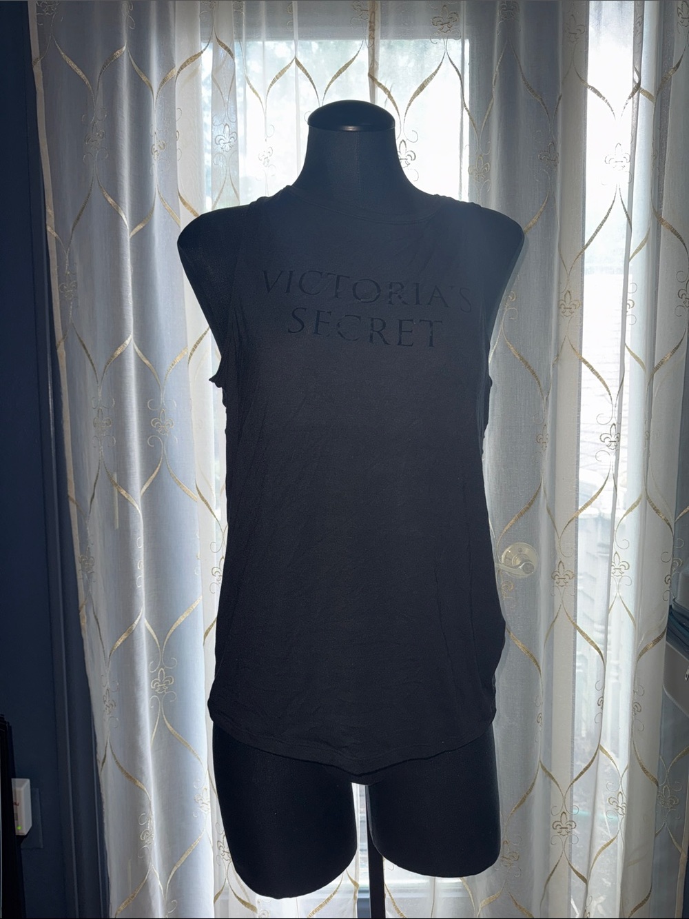 Victoria's Secret Black Muscle Tee with Tonal Logo